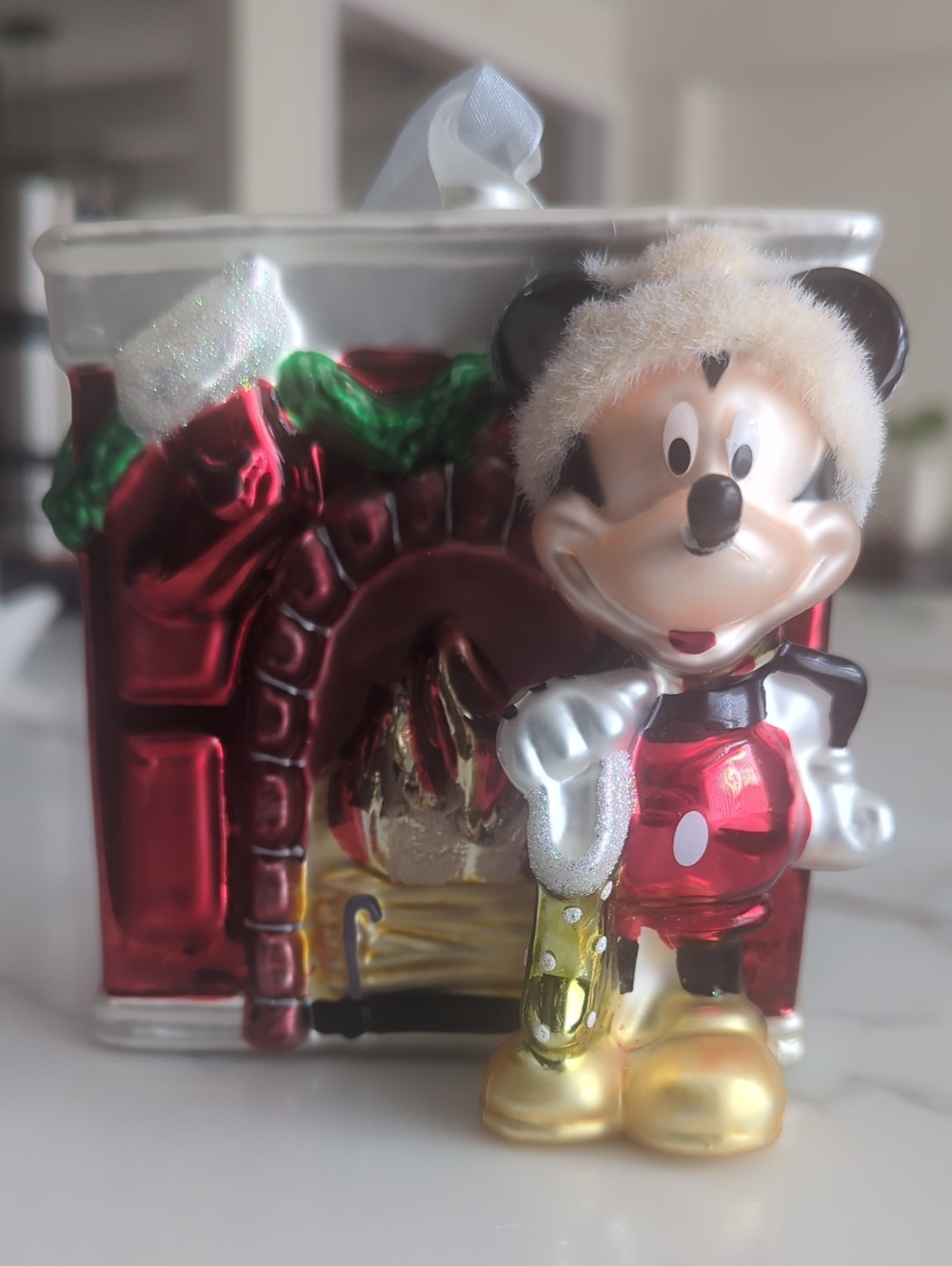 Blown Glass Mickey Mouse & Fireplace Christmas Tree Ornament Rare No Box